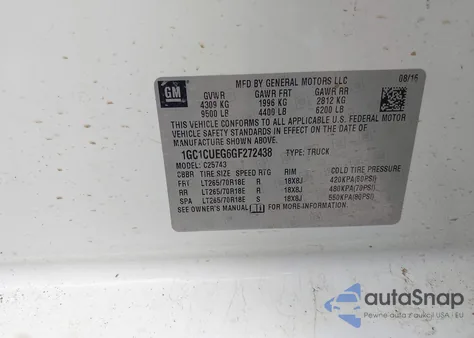 2016 Chevrolet Silverado 2500Hd Wt z USA, uszkodzony, nr VIN 1GC1CUEG6GF272438